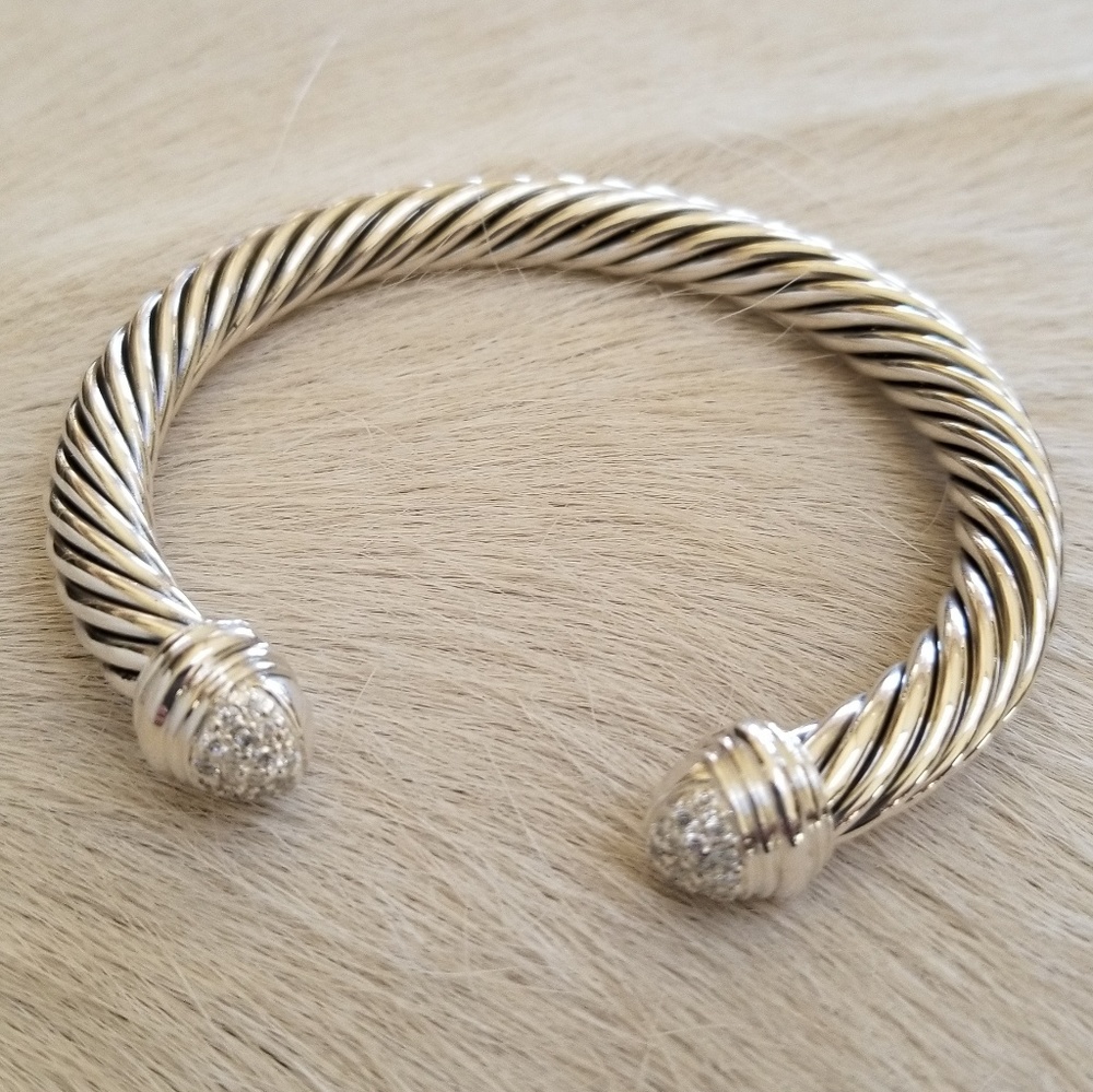 David Yurman Silver Bracelet with Pave Diamonds